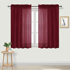 DWCN Christmas Burgundy Sheer Curtains Semi Transparent Voile Rod Pocket by DWCN
