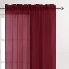 DWCN Christmas Burgundy Sheer Curtains Semi Transparent Voile Rod Pocket - Image 2