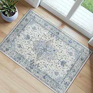 RELEANY Area Rugs 4ft Washable Non-Slip, Floral Vintage Distress Print Pattern by RELEANY