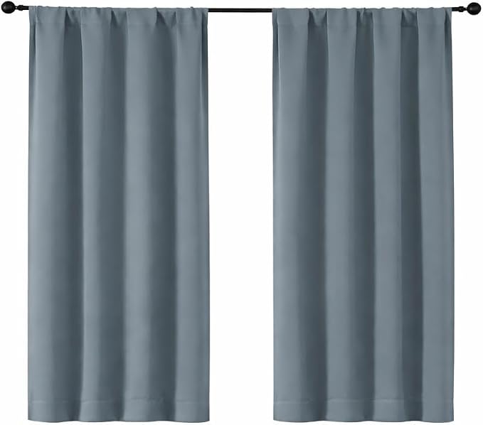 Simplebrand Ava Stone Blue Short Blackout Curtains by Simplebrand