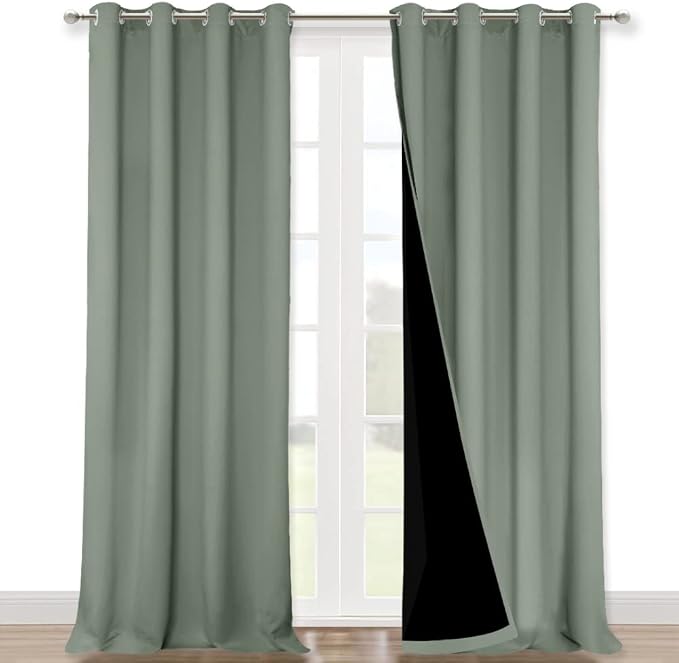 NICETOWN Greyish Green 100% Blackout Windows Curtains, Super Heavy-Duty Black by NICETOWN