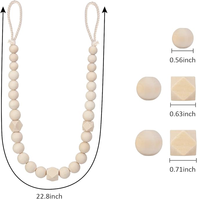 Wood Bead Curtain Tiebacks, KLOGTSIND Set of 6 Curtain Holdbacks - Image 2