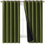 NICETOWN 100% Blackout Lined Curtains, Olive Green, 1 Pair, 2 Thick Layers - Image 2