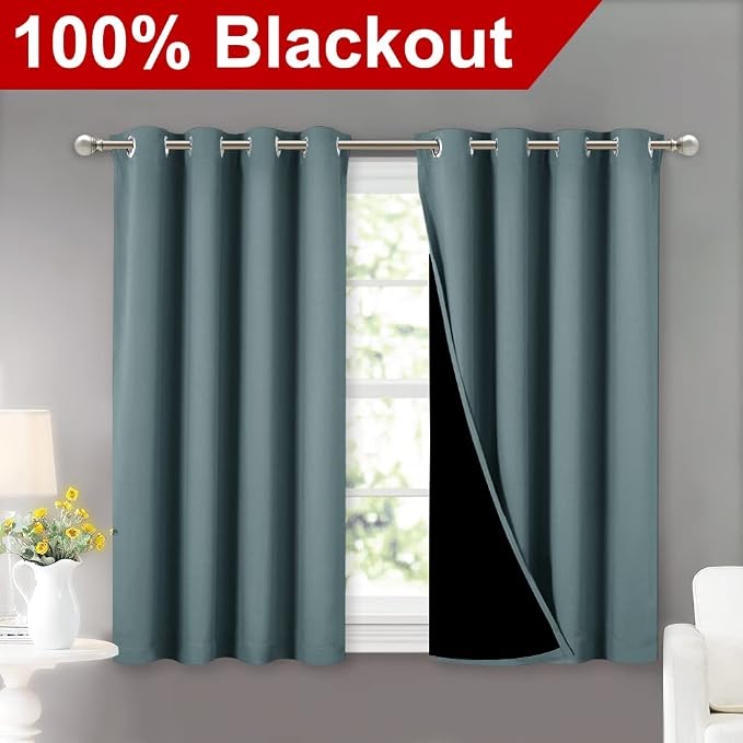 NICETOWN Aqua 100% Blackout Curtains 45 inches Long, 2 Thick Layers Completely - Image 2