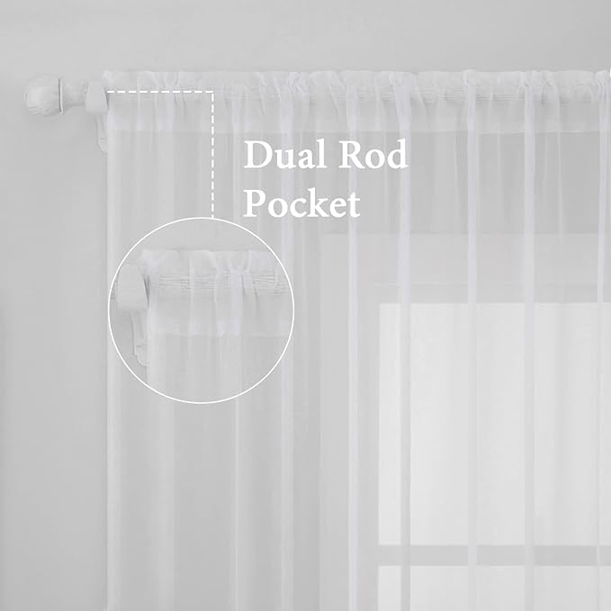 MIULEE White Sheer Curtains 90 inches Long Window Curtains 2 Panels Solid Color - Image 2