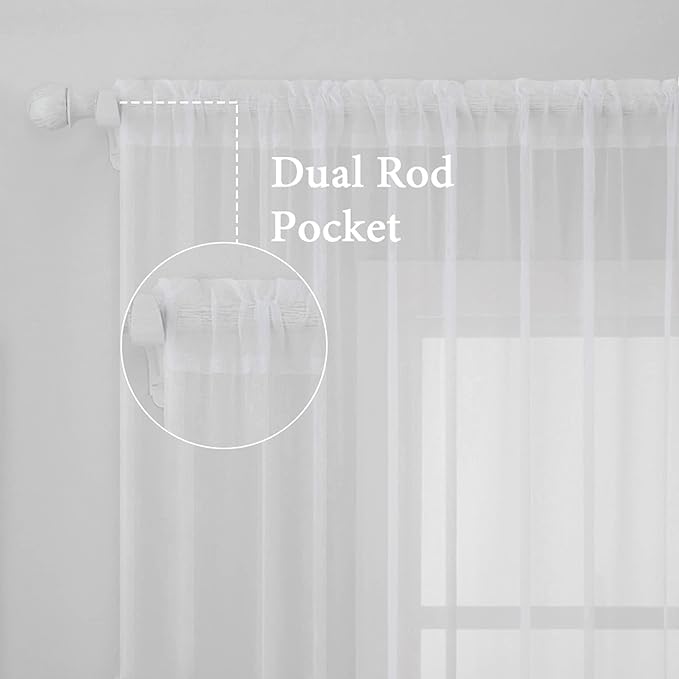 MIULEE White Sheer Curtains 96 inches Long Window Curtains 2 Panels Solid Color - Image 2