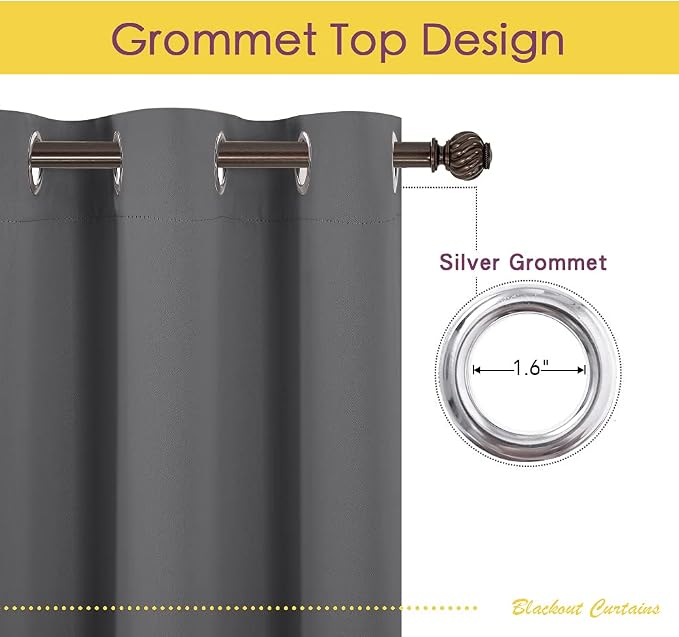 NICETOWN Grey Kitchen Blackout Short Curtain Panels - Image 3
