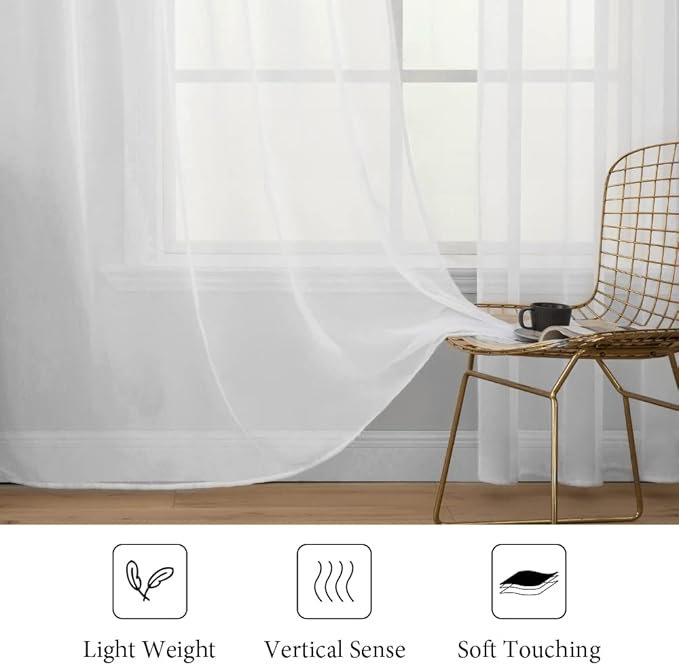 MIULEE 2 Panels Solid Color White Sheer Window Curtains Elegant Window Voile - Image 4