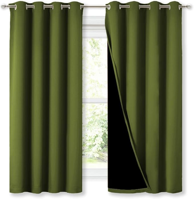 NICETOWN 100% Blackout Curtains 45 inches Long, Olive Green, 1 Pair, 52 inches - Image 2