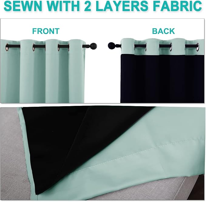 NICETOWN Aqua Blue 100% Blackout Curtains - Image 5