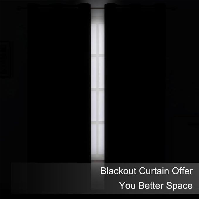 LEMOMO Blackout Curtains 52 x 90 Inch Long Black Curtains Set of 2 Panels Room - Image 3