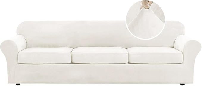 H.VERSAILTEX Modern Velvet Plush 4 Piece High Stretch Sofa Slipcover Furniture by HVERSAILTEX