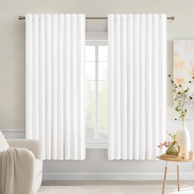 MIULEE Pure White Back Tab Light Blocking Curtains 63 Inch Length 2 Panels Set by MIULEE