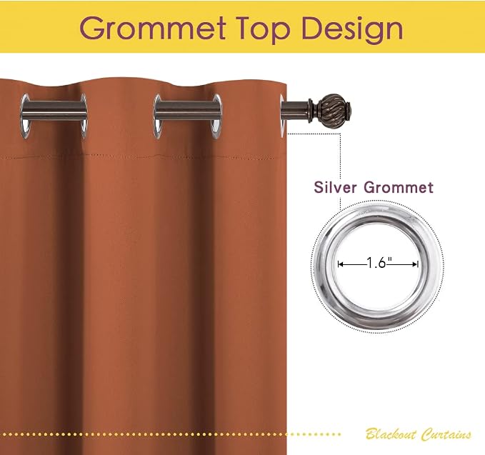 NICETOWN Thermal Insulated Burnt Orange Curtains Blackout Draperies, Window - Image 3