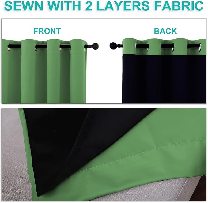 NICETOWN 100% Blackout Curtains 54 inches Long, Forest Green, 1 Pair, 52 inches - Image 5