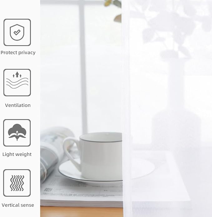 youleyar Sheer Rod Pocket Curtain Voile Draperies 2 Panels White Beige Black - Image 5