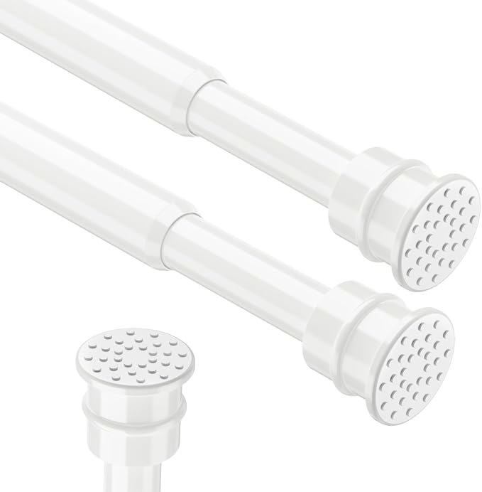 No Drill Tension Curtain Rods 28 to 48 Inch White Small Curtain Rod Adjustable by HAOYUNTE