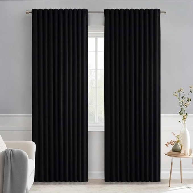 MIULEE Black Back Tab Blackout Curtains 84 Inch Length 2 Panels Set by MIULEE