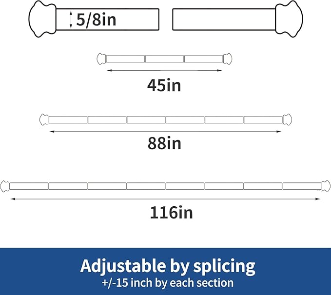 Curtain Rods 2 Pack 5/8 inch Black Curtain Rods - Image 2