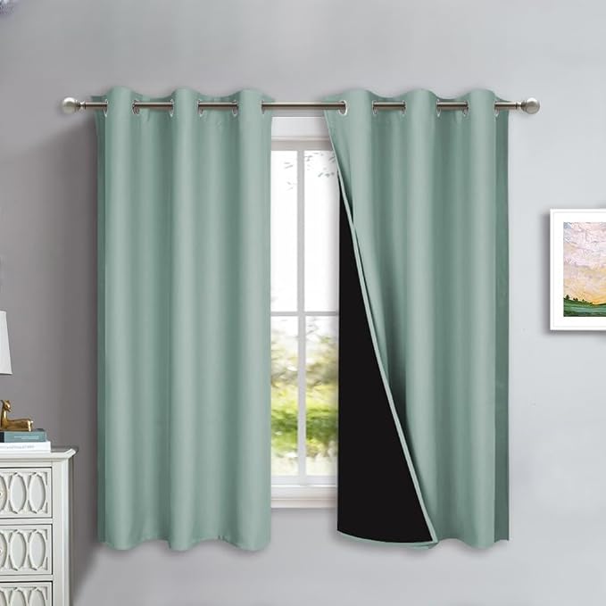 NICETOWN 100% Blackout Lined Curtains, Seafoam Green, 1 Pair, 2 Thick Layers by NICETOWN