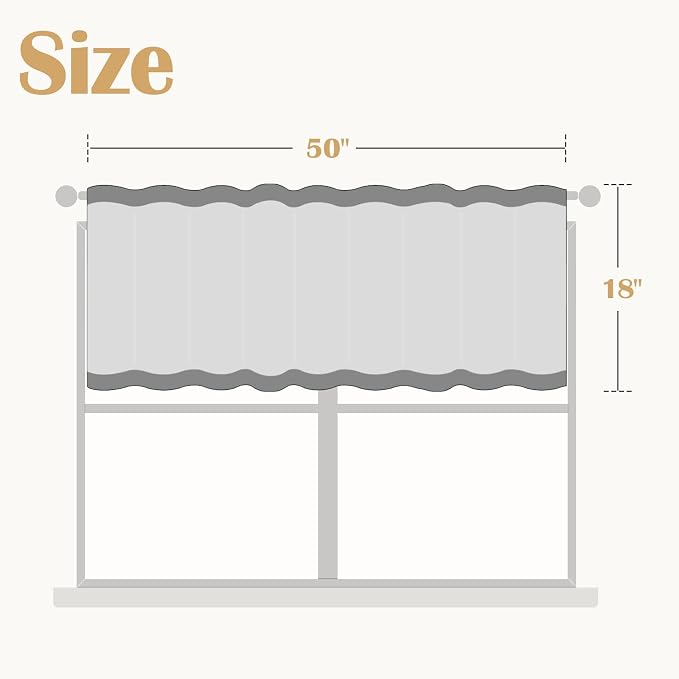 jinchan Linen Valance Curtain Striped Grey Small Window Curtain Double Layer - Image 9