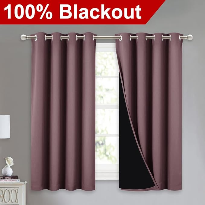 NICETOWN 100% Blackout Curtains 54 inches Long, Double-Deck Completely Blackout - Image 2