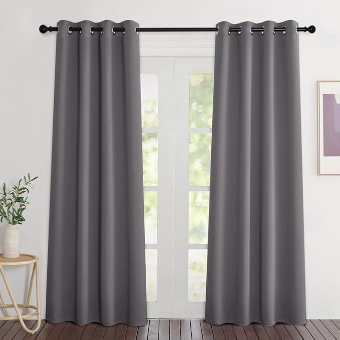 NICETOWN Blackout Grey Curtains 84 inches Long, Grommet Room Darkening Thermal by NICETOWN