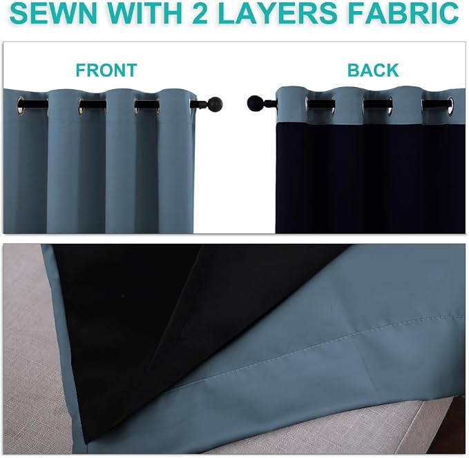 NICETOWN 100% Blackout Curtains 84 inches Long, Smoky Blue, 52 inches Wide - Image 5