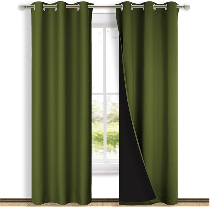 NICETOWN Olive Green Full Shade Curtain Panels, Olive Green, Pair of Thermal by NICETOWN