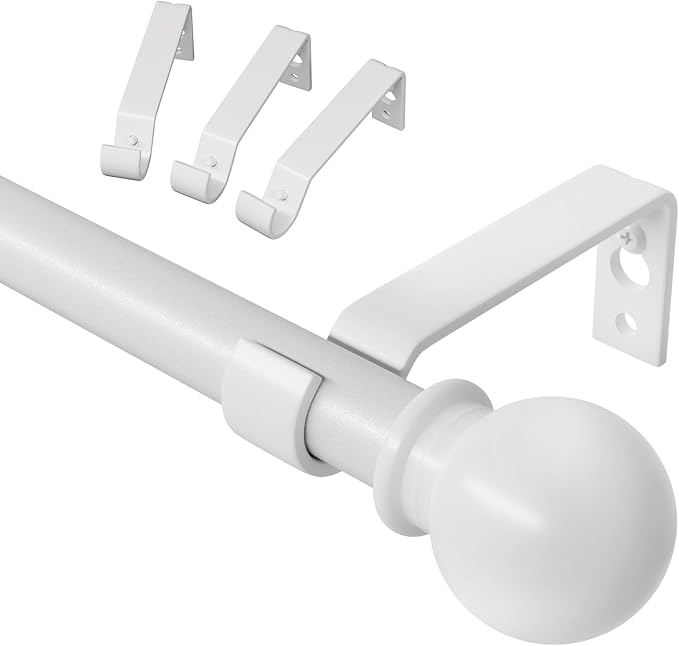 White Curtain Rods for Windows 48 to 84, Adjustable Curtain Rod Set by ATUHOLA