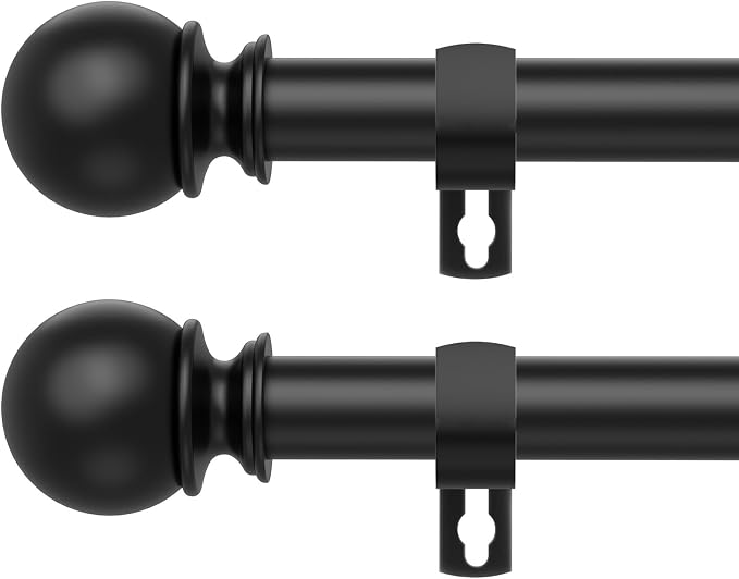Black Curtain Rods for Windows 48 to 84 or 88 Inches Max, 2 Pack 5/8 Inch by Poskena
