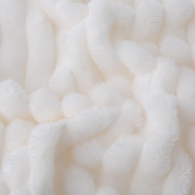 Cream White Fleece Throw Blanket 90”×90” - Image 5