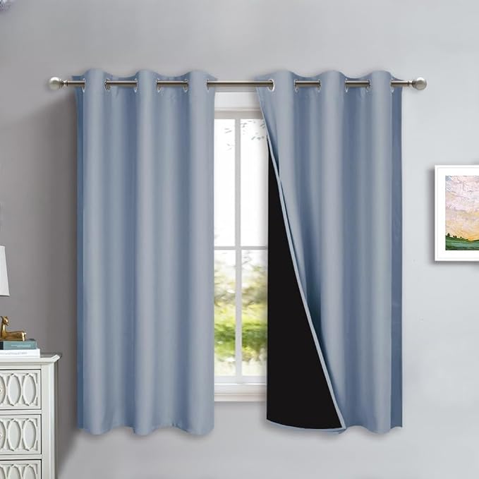 NICETOWN 100% Blackout Lined Curtains, Vintage Blue, 1 Pair, 2 Thick Layers by NICETOWN