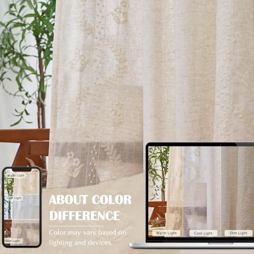 jinchan Belrose Linen Curtains for Bedroom Floral Curtains 108 Inch Length - Image 8