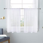 SpaceDresser White Kitchen Sheer Valance Curtains 30 Inch, Voile Sheer Cafe by SpaceDresser