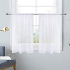 SpaceDresser White Kitchen Sheer Valance Curtains 24 Inch, Voile Sheer Cafe by SpaceDresser