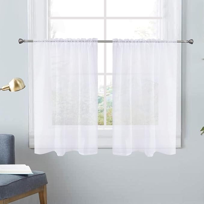 SpaceDresser White Kitchen Sheer Valance Curtains 24 Inch, Voile Sheer Cafe by SpaceDresser