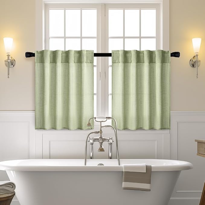 MIULEE Sage Green Kitchen Curtains 30 Inch Length 2 Panels, Soft Thick Linen - Image 2