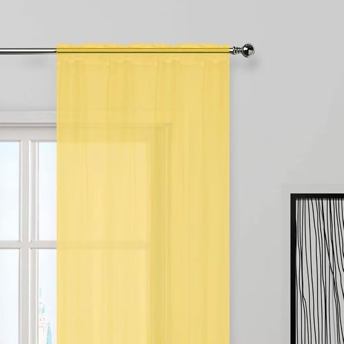 SpaceDresser Yellow Sheer Curtains 4 Panels Rod Pocket Semi-Sheer Curtain 72 - Image 3