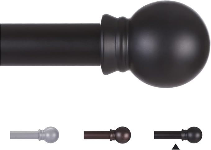 Thestoa Curtain Rods for Windows 31 or 46 Inch, 5/8" Diameter Black Curtain Rod by Thestoa