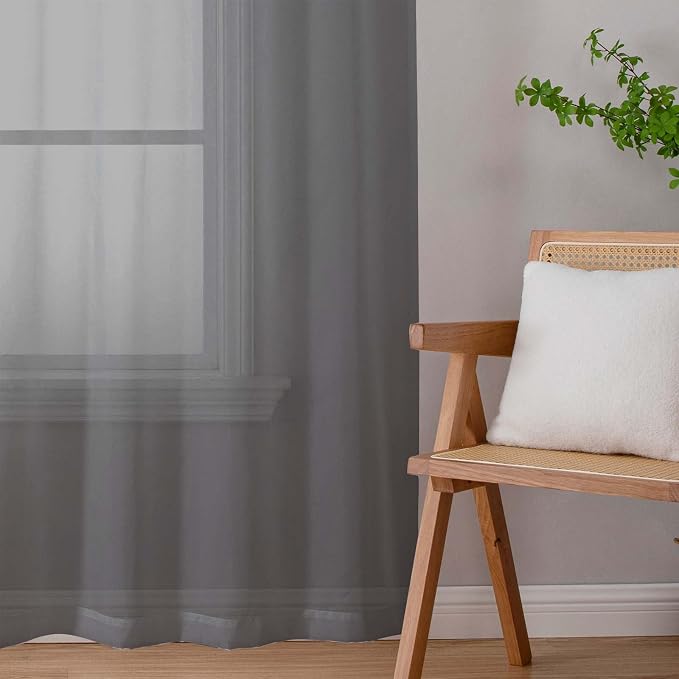 Grey Sheer Curtains for Bedroom Living Room 45 Inch Length 2 Panels, Soft Light - Image 9