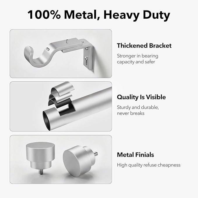 IFELS Heavy Duty Curtain Rods for Windows 72 to 144 Inch, 1 Inch Silver Curtain - Image 3