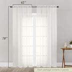 Ivory Sheer Curtain for Bedroom Living Room 78 Inches Long 2 Panels Set - Image 2