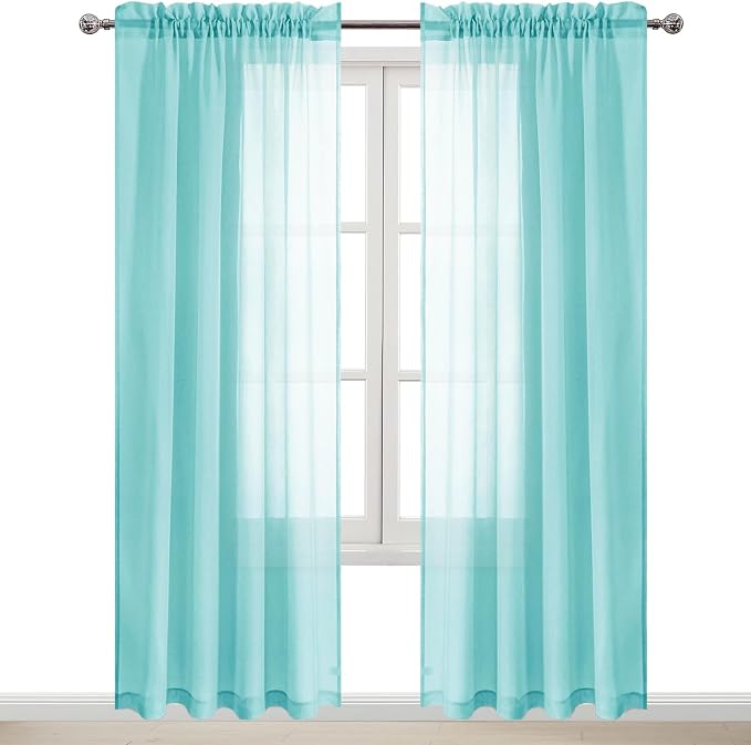DWCN Aqua Sheer Curtains Semi Transparent Voile Rod Pocket Curtains by DWCN