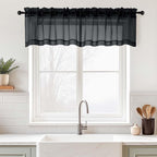 Black Valances for Windows 14 inch Length 2 Panels Set, Small Voile Sheer by Home