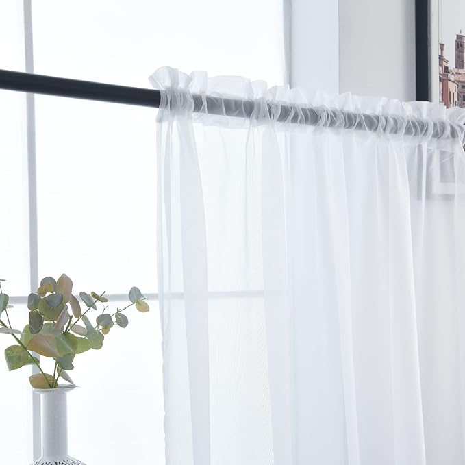 SpaceDresser Basic Rod Pocket Sheer Voile Window Curtain Liners White 2 Panels - Image 7