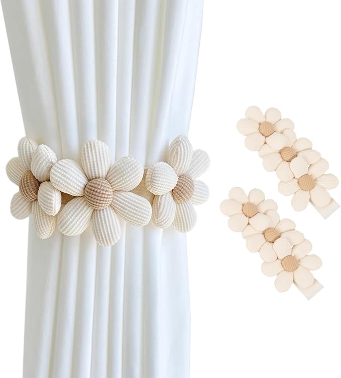 SRG Sunflower Curtain Tiebacks-2 Pack | Daisy Curtain Holdbacks Three Flower | by SRG
