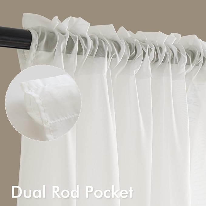 MIULEE Ivory Sheer Curtains 84 Inches Long, 4 Panels Set, Light Filtering Rod - Image 3