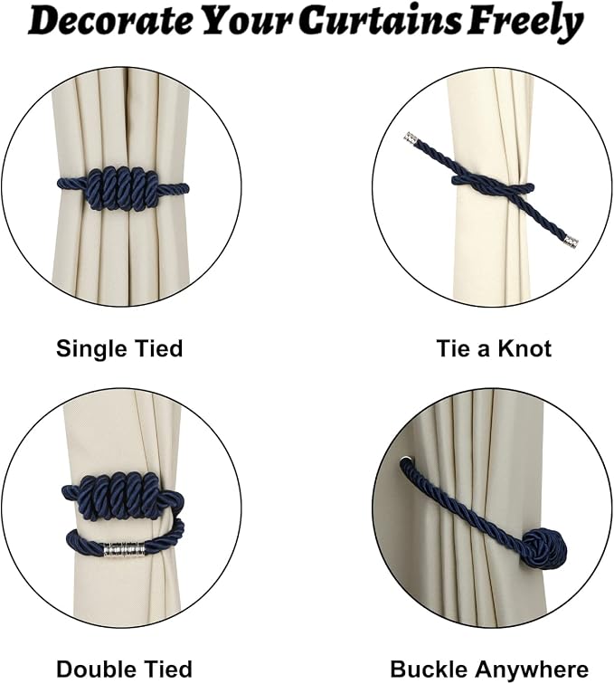 BEL AVENIR Magnetic Curtain Tiebacks, Decorative Drapery Holdbacks Modern Woven - Image 3
