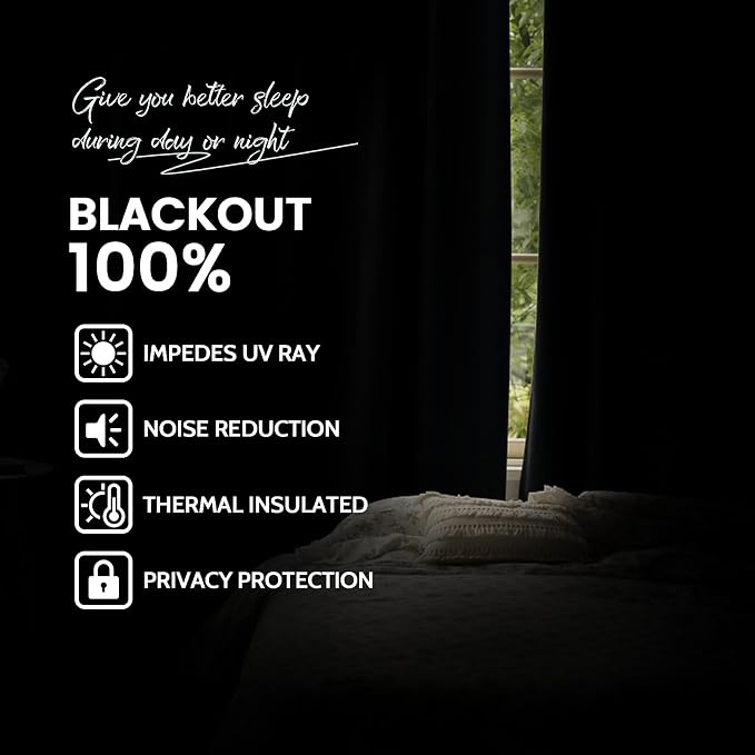 Yakamok Black Room Darkening 100% Blackout Curtains Grommet Extra Wide Window - Image 4